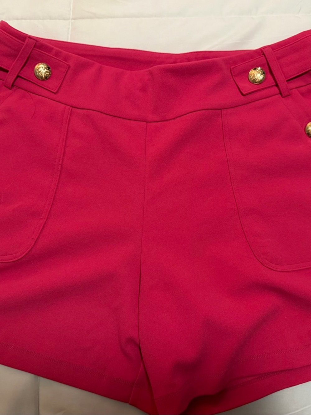Olivia Sky Vibrant Hot Pink High-Waist Shorts with Gold Buttons